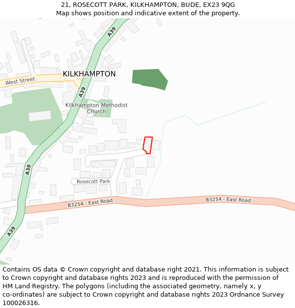 21, ROSECOTT PARK, KILKHAMPTON, BUDE, EX23 9QG: Location map and indicative extent of plot