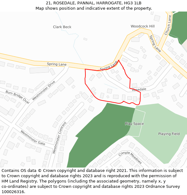 21, ROSEDALE, PANNAL, HARROGATE, HG3 1LB: Location map and indicative extent of plot