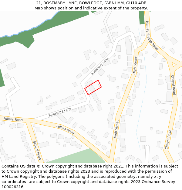 21, ROSEMARY LANE, ROWLEDGE, FARNHAM, GU10 4DB: Location map and indicative extent of plot