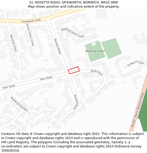 21, ROSETTA ROAD, SPIXWORTH, NORWICH, NR10 3NW: Location map and indicative extent of plot