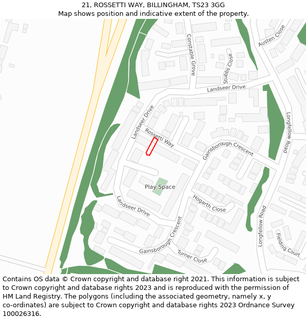 21, ROSSETTI WAY, BILLINGHAM, TS23 3GG: Location map and indicative extent of plot