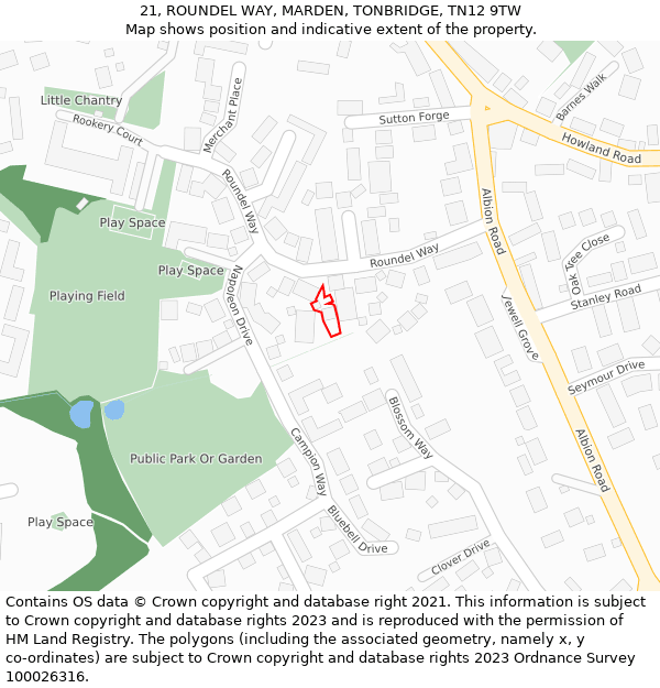 21, ROUNDEL WAY, MARDEN, TONBRIDGE, TN12 9TW: Location map and indicative extent of plot