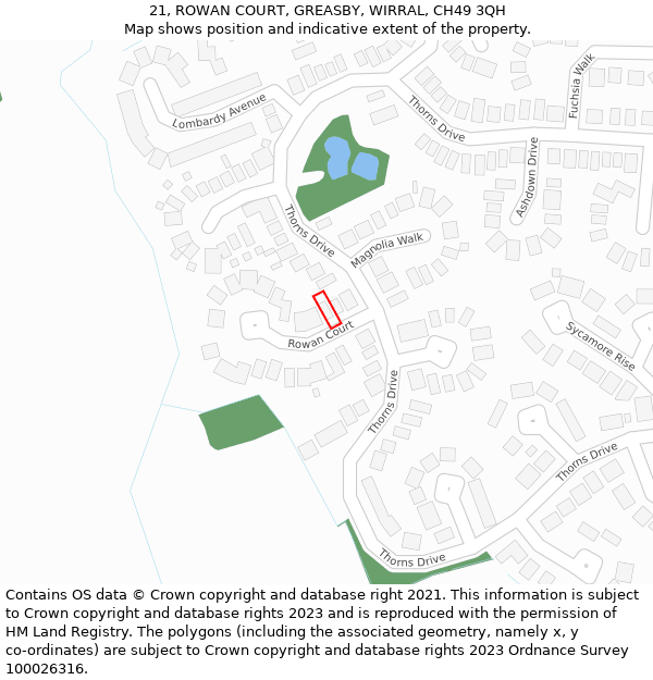 21, ROWAN COURT, GREASBY, WIRRAL, CH49 3QH: Location map and indicative extent of plot