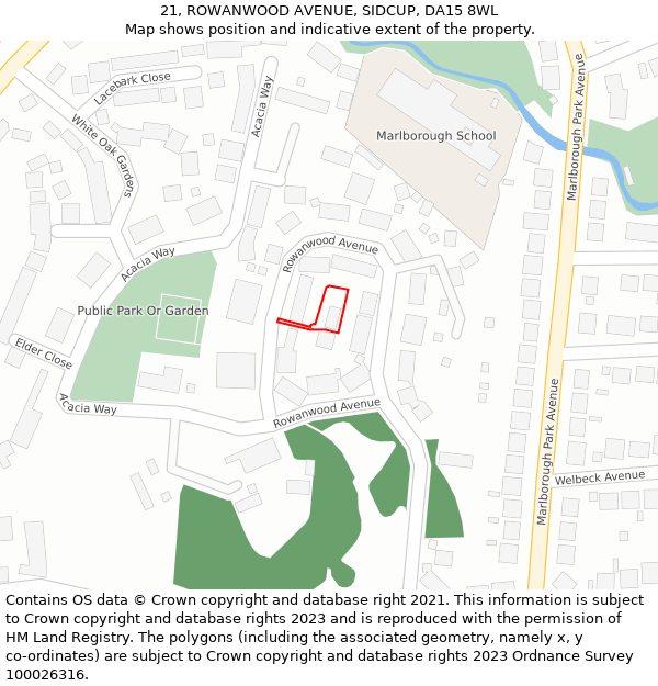 21, ROWANWOOD AVENUE, SIDCUP, DA15 8WL: Location map and indicative extent of plot