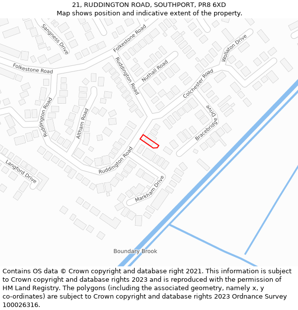 21, RUDDINGTON ROAD, SOUTHPORT, PR8 6XD: Location map and indicative extent of plot