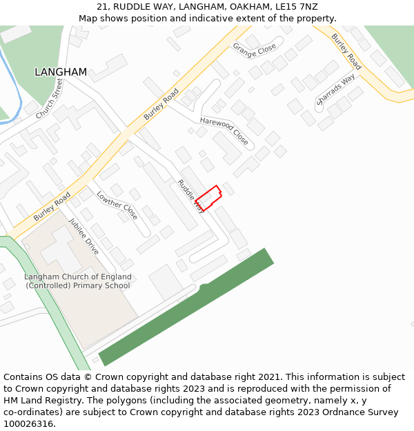 21, RUDDLE WAY, LANGHAM, OAKHAM, LE15 7NZ: Location map and indicative extent of plot