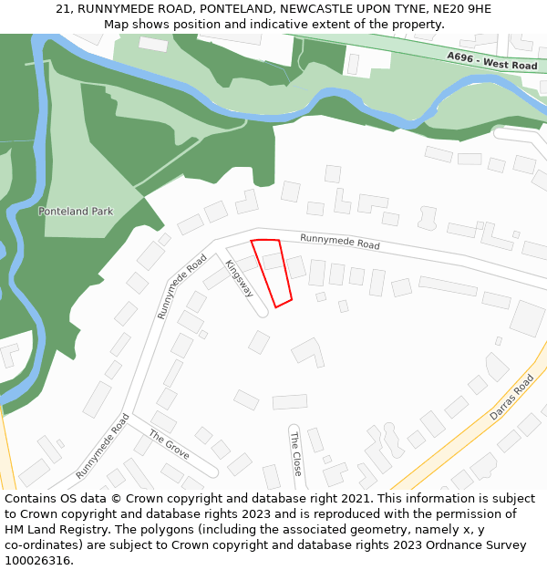 21, RUNNYMEDE ROAD, PONTELAND, NEWCASTLE UPON TYNE, NE20 9HE: Location map and indicative extent of plot