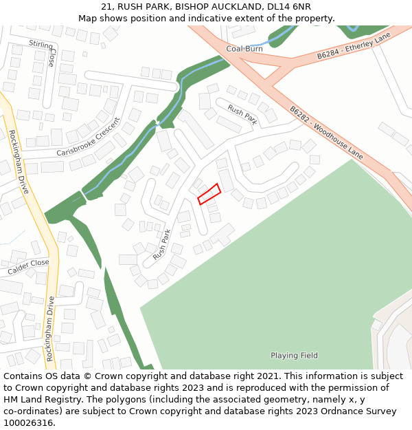 21, RUSH PARK, BISHOP AUCKLAND, DL14 6NR: Location map and indicative extent of plot