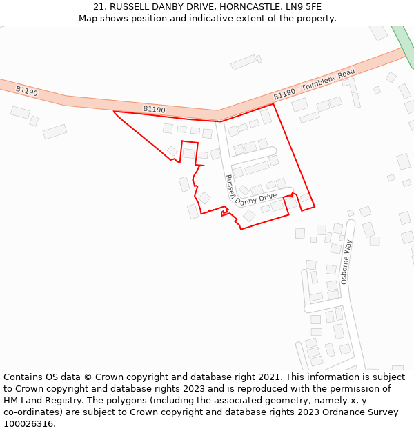 21, RUSSELL DANBY DRIVE, HORNCASTLE, LN9 5FE: Location map and indicative extent of plot