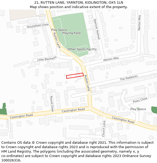 21, RUTTEN LANE, YARNTON, KIDLINGTON, OX5 1LN: Location map and indicative extent of plot