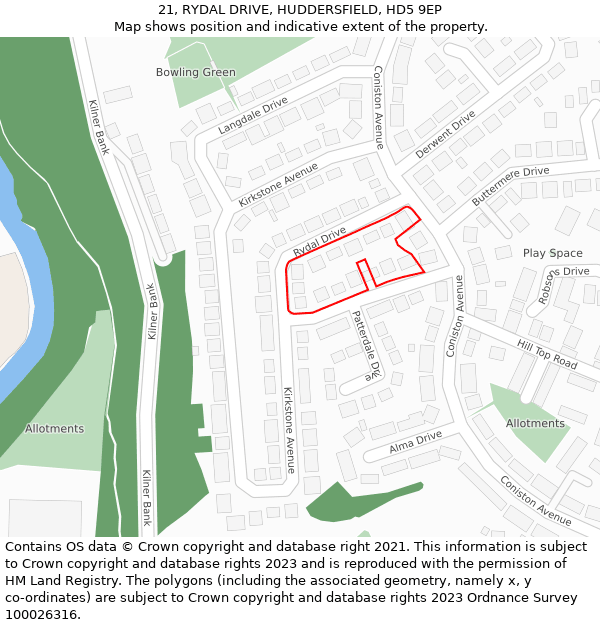 21, RYDAL DRIVE, HUDDERSFIELD, HD5 9EP: Location map and indicative extent of plot