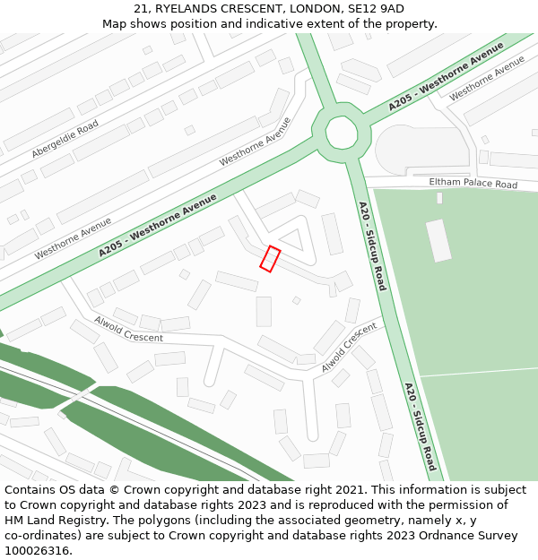 21, RYELANDS CRESCENT, LONDON, SE12 9AD: Location map and indicative extent of plot