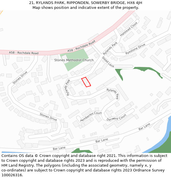 21, RYLANDS PARK, RIPPONDEN, SOWERBY BRIDGE, HX6 4JH: Location map and indicative extent of plot