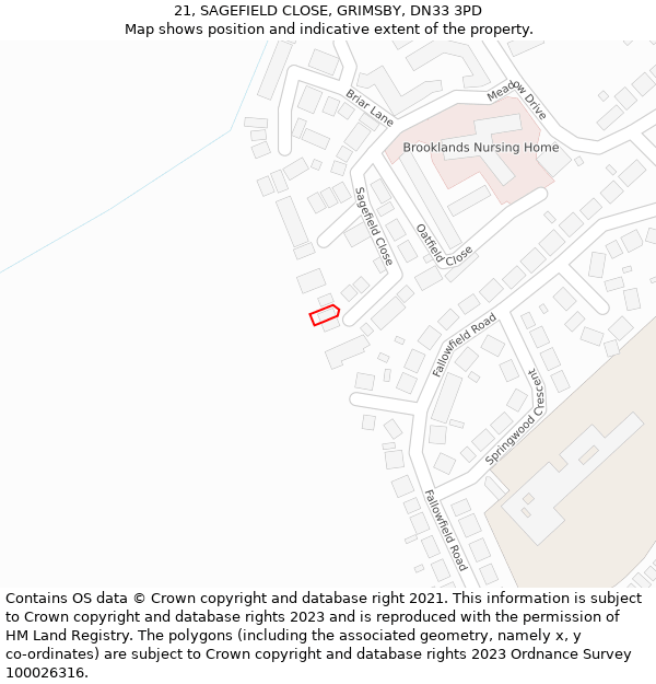 21, SAGEFIELD CLOSE, GRIMSBY, DN33 3PD: Location map and indicative extent of plot
