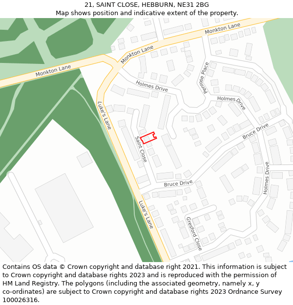 21, SAINT CLOSE, HEBBURN, NE31 2BG: Location map and indicative extent of plot