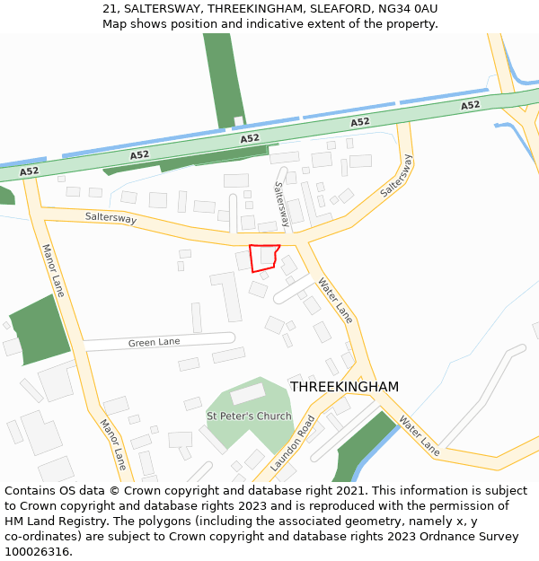 21, SALTERSWAY, THREEKINGHAM, SLEAFORD, NG34 0AU: Location map and indicative extent of plot