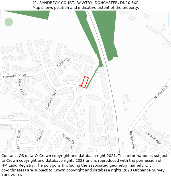 21, SANDBECK COURT, BAWTRY, DONCASTER, DN10 6XP: Location map and indicative extent of plot