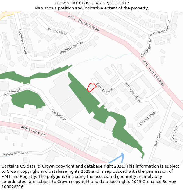 21, SANDBY CLOSE, BACUP, OL13 9TP: Location map and indicative extent of plot