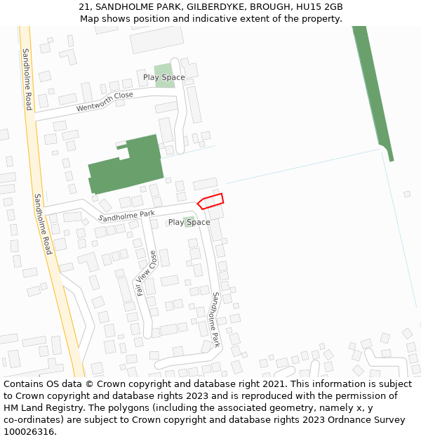 21, SANDHOLME PARK, GILBERDYKE, BROUGH, HU15 2GB: Location map and indicative extent of plot