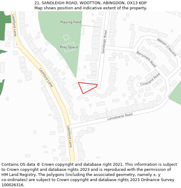 21, SANDLEIGH ROAD, WOOTTON, ABINGDON, OX13 6DP: Location map and indicative extent of plot
