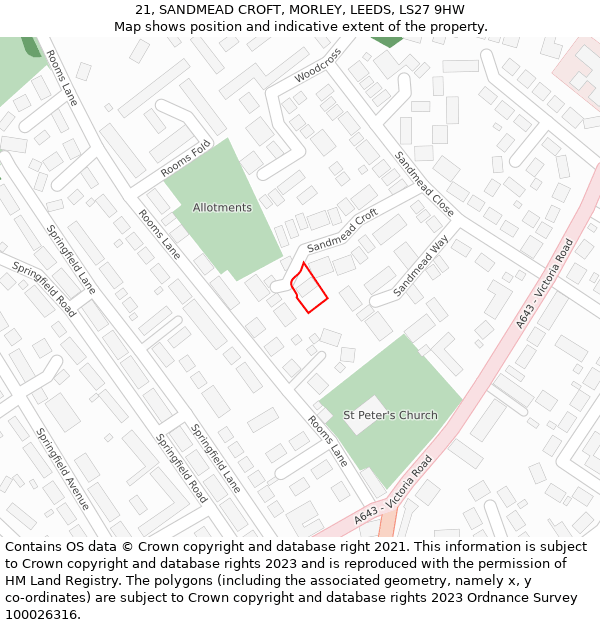 21, SANDMEAD CROFT, MORLEY, LEEDS, LS27 9HW: Location map and indicative extent of plot