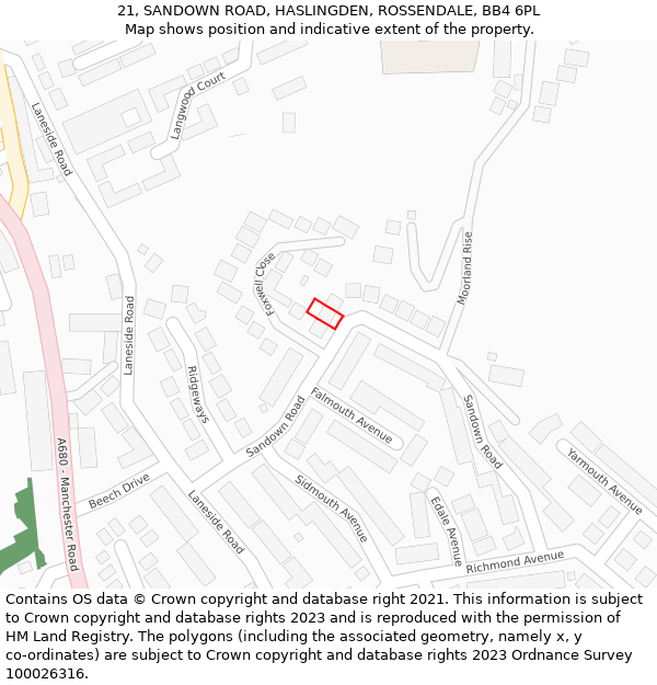21, SANDOWN ROAD, HASLINGDEN, ROSSENDALE, BB4 6PL: Location map and indicative extent of plot