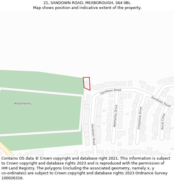 21, SANDOWN ROAD, MEXBOROUGH, S64 0BL: Location map and indicative extent of plot