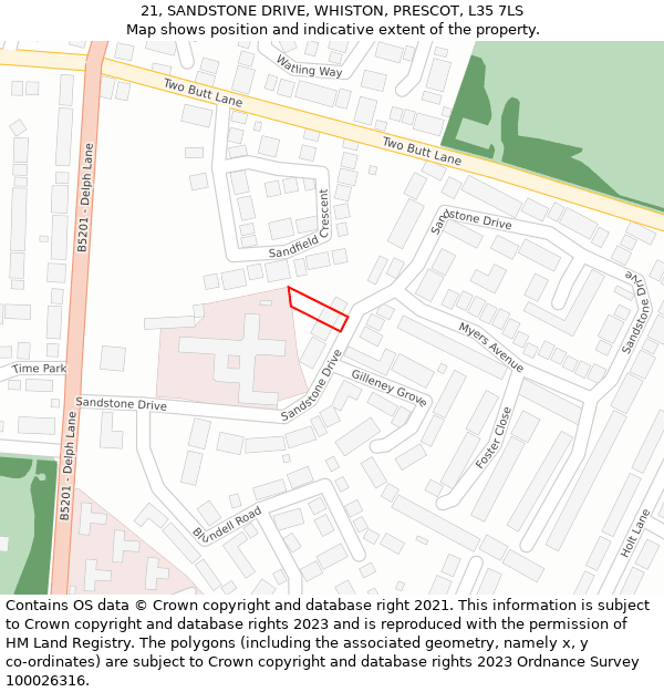 21, SANDSTONE DRIVE, WHISTON, PRESCOT, L35 7LS: Location map and indicative extent of plot