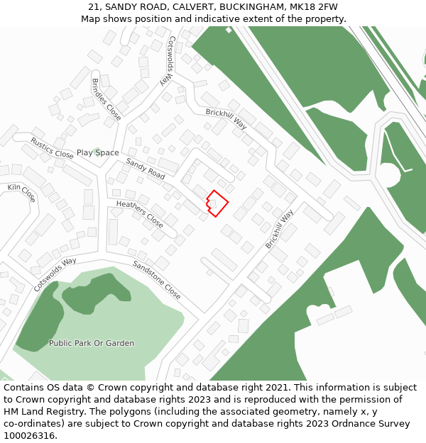 21, SANDY ROAD, CALVERT, BUCKINGHAM, MK18 2FW: Location map and indicative extent of plot