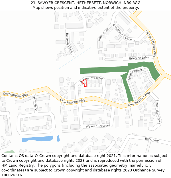21, SAWYER CRESCENT, HETHERSETT, NORWICH, NR9 3GG: Location map and indicative extent of plot