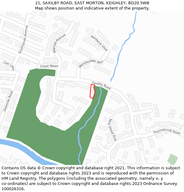 21, SAXILBY ROAD, EAST MORTON, KEIGHLEY, BD20 5WB: Location map and indicative extent of plot