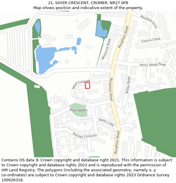 21, SAYER CRESCENT, CROMER, NR27 0FB: Location map and indicative extent of plot