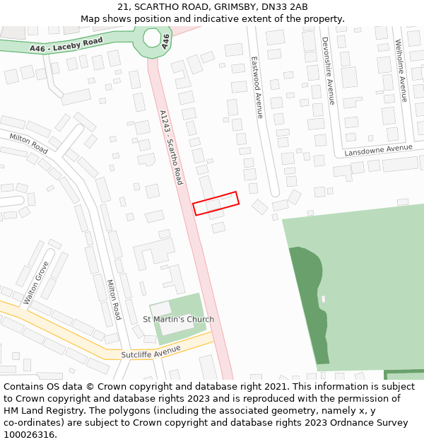 21, SCARTHO ROAD, GRIMSBY, DN33 2AB: Location map and indicative extent of plot