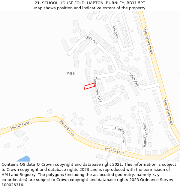 21, SCHOOL HOUSE FOLD, HAPTON, BURNLEY, BB11 5PT: Location map and indicative extent of plot