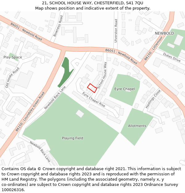 21, SCHOOL HOUSE WAY, CHESTERFIELD, S41 7QU: Location map and indicative extent of plot