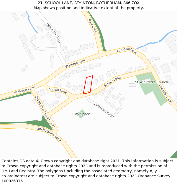 21, SCHOOL LANE, STAINTON, ROTHERHAM, S66 7QX: Location map and indicative extent of plot