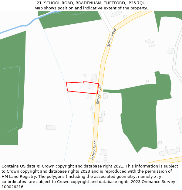 21, SCHOOL ROAD, BRADENHAM, THETFORD, IP25 7QU: Location map and indicative extent of plot