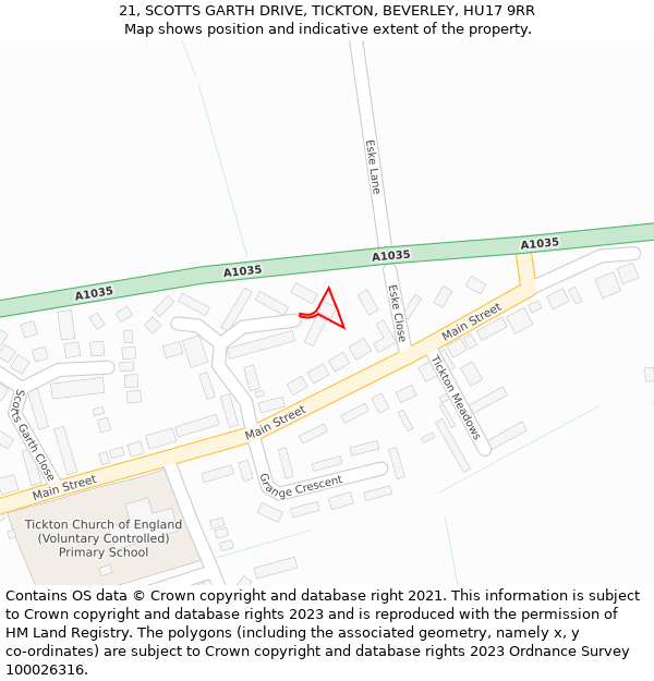 21, SCOTTS GARTH DRIVE, TICKTON, BEVERLEY, HU17 9RR: Location map and indicative extent of plot