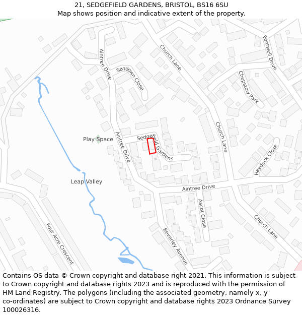 21, SEDGEFIELD GARDENS, BRISTOL, BS16 6SU: Location map and indicative extent of plot