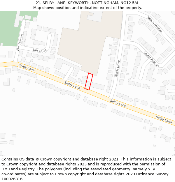 21, SELBY LANE, KEYWORTH, NOTTINGHAM, NG12 5AL: Location map and indicative extent of plot