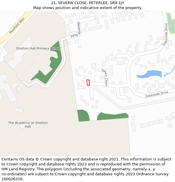 21, SEVERN CLOSE, PETERLEE, SR8 1JY: Location map and indicative extent of plot