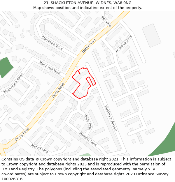 21, SHACKLETON AVENUE, WIDNES, WA8 9NG: Location map and indicative extent of plot