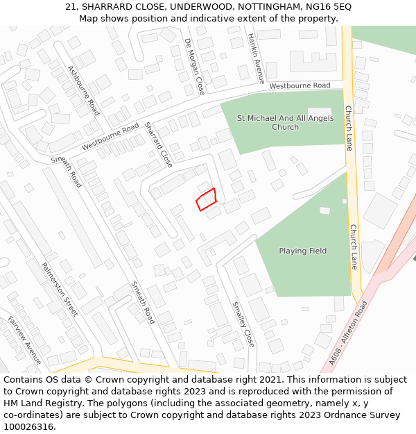 21, SHARRARD CLOSE, UNDERWOOD, NOTTINGHAM, NG16 5EQ: Location map and indicative extent of plot