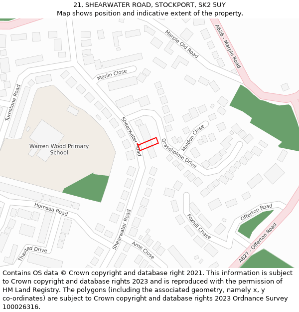 21, SHEARWATER ROAD, STOCKPORT, SK2 5UY: Location map and indicative extent of plot