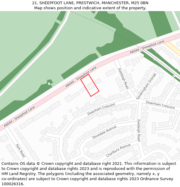 21, SHEEPFOOT LANE, PRESTWICH, MANCHESTER, M25 0BN: Location map and indicative extent of plot