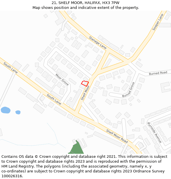 21, SHELF MOOR, HALIFAX, HX3 7PW: Location map and indicative extent of plot