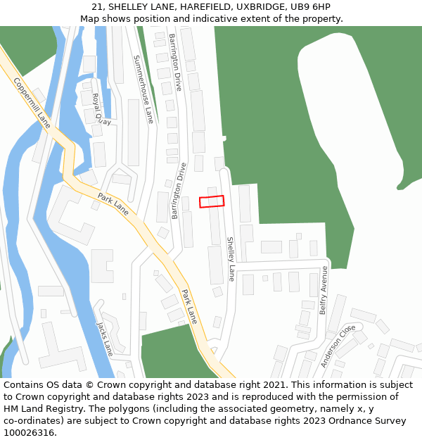 21, SHELLEY LANE, HAREFIELD, UXBRIDGE, UB9 6HP: Location map and indicative extent of plot