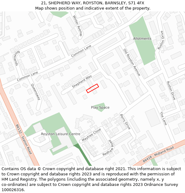 21, SHEPHERD WAY, ROYSTON, BARNSLEY, S71 4FX: Location map and indicative extent of plot