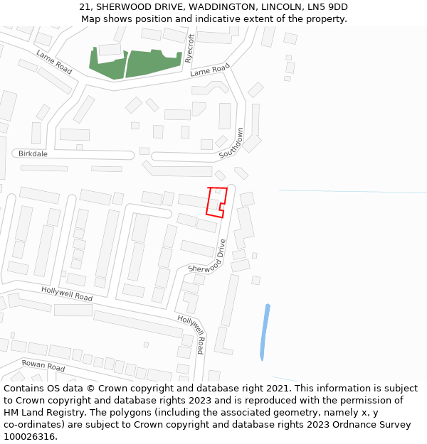 21, SHERWOOD DRIVE, WADDINGTON, LINCOLN, LN5 9DD: Location map and indicative extent of plot