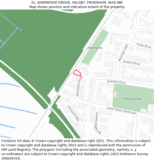 21, SHERWOOD GROVE, HELSBY, FRODSHAM, WA6 0BF: Location map and indicative extent of plot